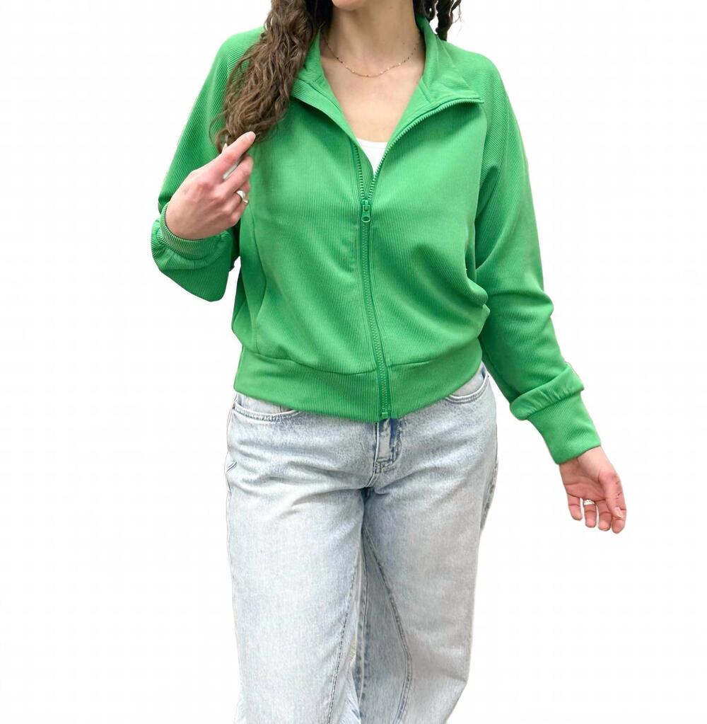 NEW MONO B luxe ribbed sand wash zip up jacket in green